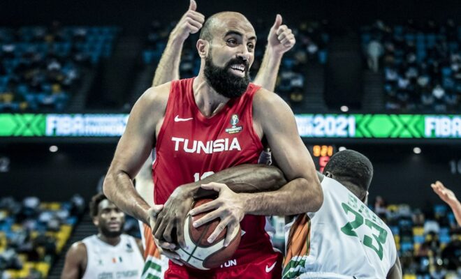 Ben Romdhane (Unisie) lors de la finale de l'Afrobasket 2021 à Kigali (Rwanda).