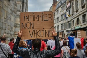 Une manifestation d'infirmiers non vaccinés.