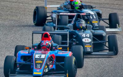 Des monoplaces sur un circuit de course.